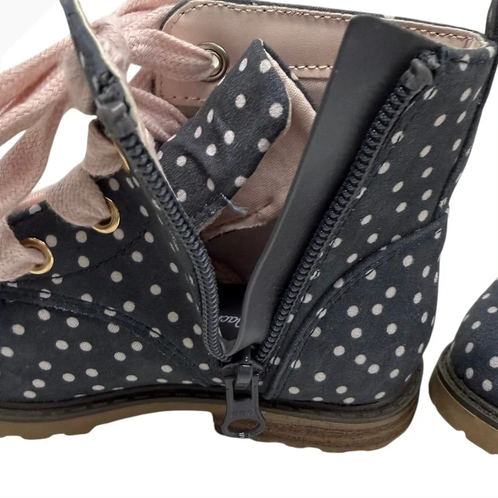 Cat & Jack Toddler Girls Navy Polka Dot Lace Up Side Zip Ankle Boots Size 8